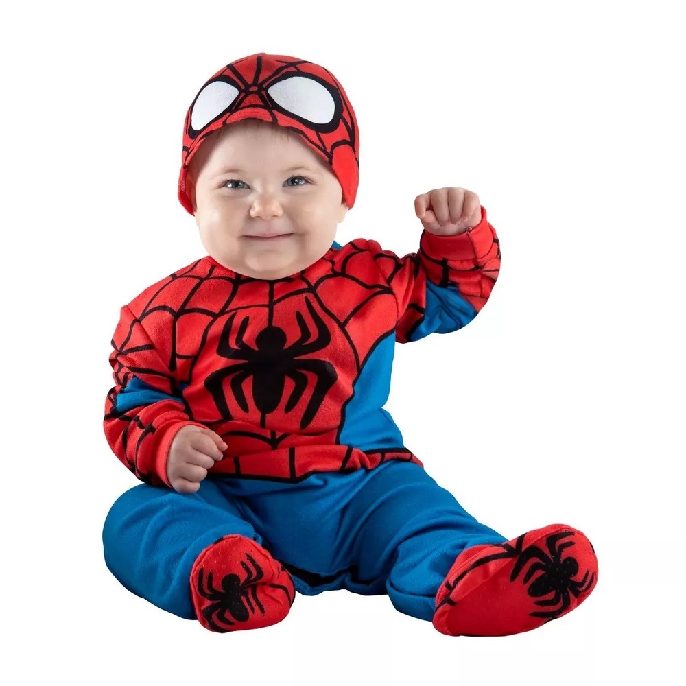 Marvel Spider-Man Infant Costume 12-18M Baby Jumpsuit Booties Cap Jazwares NWT